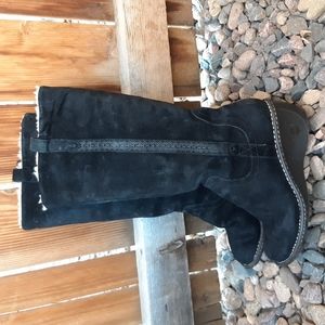 UGG hartley wedge black leather tall knee high boots womens 9 but fit like 8.5